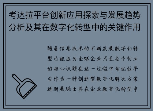 考达拉平台创新应用探索与发展趋势分析及其在数字化转型中的关键作用